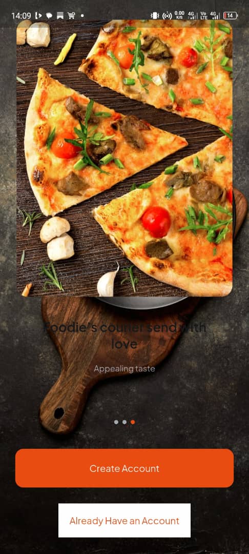 Kadiz pizza onboarding app screen