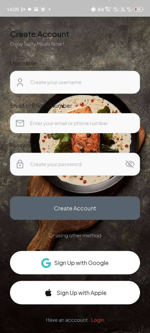 Kadiz create account app screen